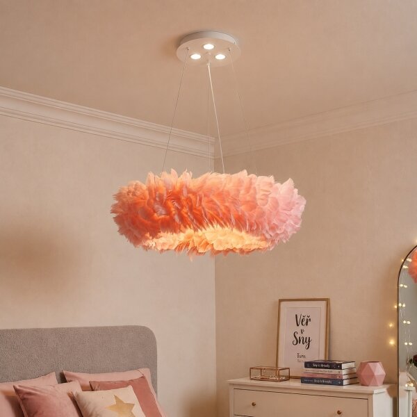 Brilagi - LED Lustr na lanku FEATHER 3xE27/40W/230V + 3xLED/3W pr. 50 cm růžová