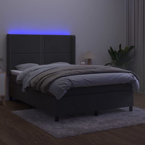 Box spring postel s matrací a LED tmavě šedá 140x200 cm samet 3139506