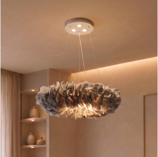 Brilagi - LED Lustr na lanku FEATHER 3xE27/40W/230V + 3xLED/3W pr. 50 cm šedá