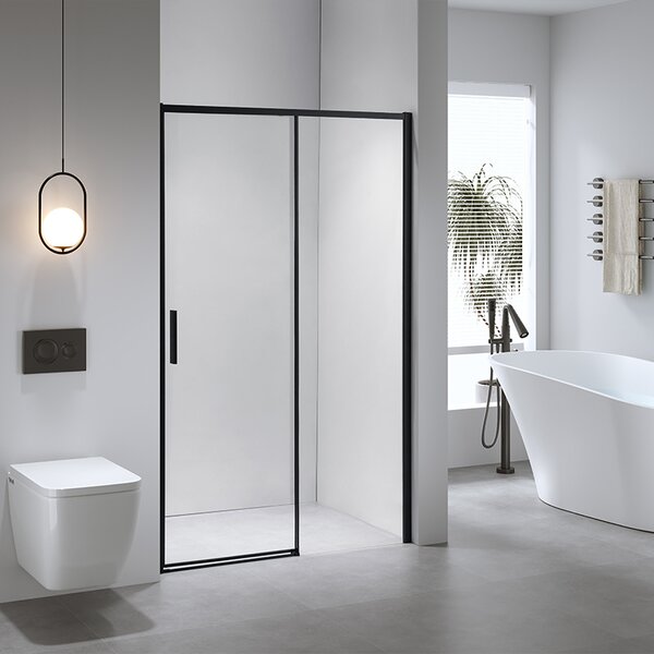 BPS-koupelny Posuvné sprchové dveře NOVA BL 90 cm černá/transparent pro instalaci do niky - bez vaničky