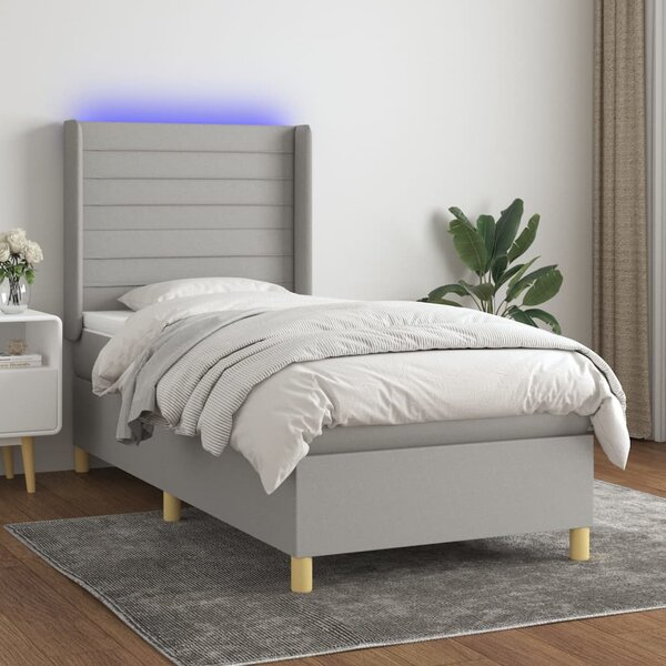Box spring postel s matrací a LED světle šedá 90x190 cm textil 3138917