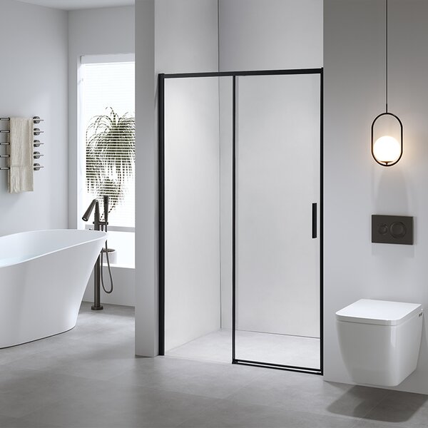 BPS-koupelny Posuvné sprchové dveře NOVA BL 90 cm černá/transparent pro instalaci do niky - bez vaničky