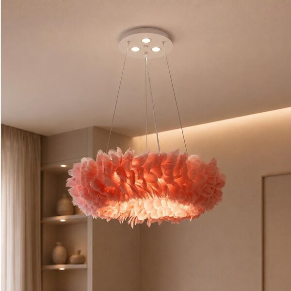 Brilagi - LED Lustr na lanku FEATHER 3xE27/40W/230V + 3xLED/3W pr. 50 cm růžová