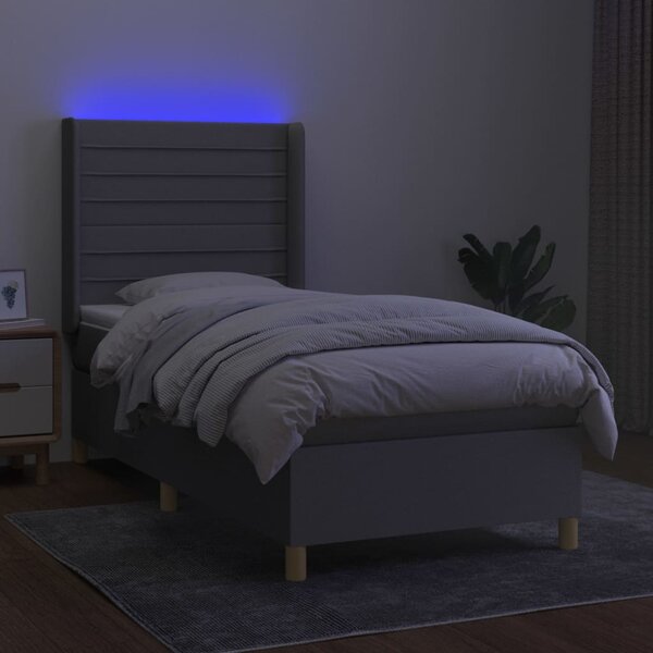 Box spring postel s matrací a LED světle šedá 90x190 cm textil 3138917