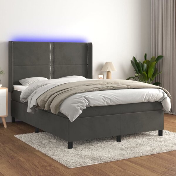 Box spring postel s matrací a LED tmavě šedá 140x200 cm samet 3139506