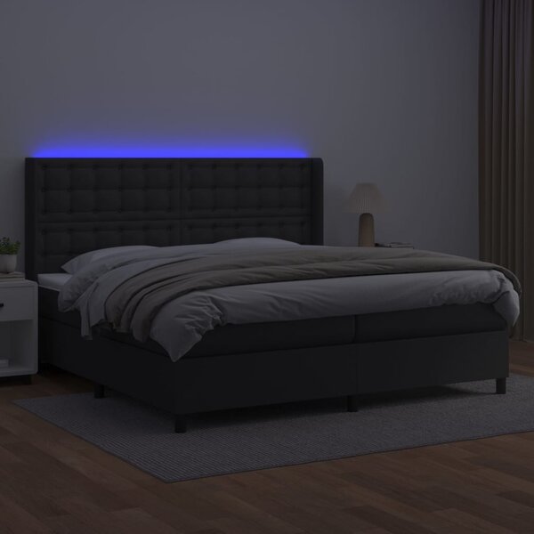 Box spring postel s matrací a LED černá 200x200 cm umělá kůže 3139403
