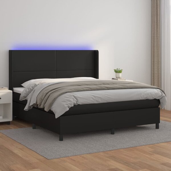 Box spring postel s matrací a LED černá 160x200 cm umělá kůže 3139271