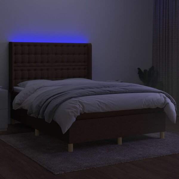Box spring postel s matrací a LED tmavě hnědá 140x200 cm textil 3139200