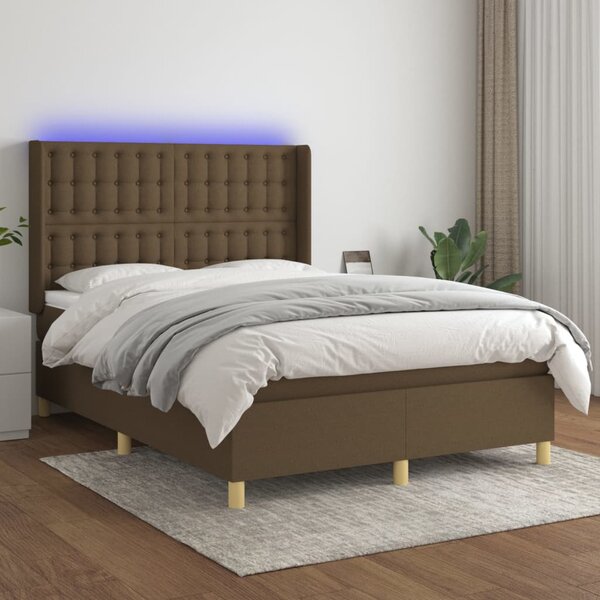 Box spring postel s matrací a LED tmavě hnědá 140x200 cm textil 3139200