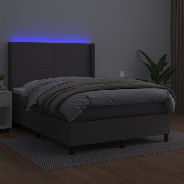 Box spring postel s matrací a LED šedá 140x190 cm umělá kůže 3139263