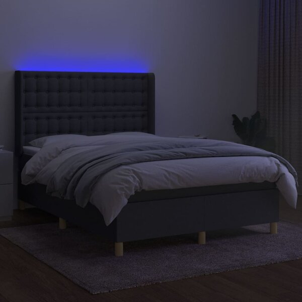 Box spring postel s matrací a LED tmavě šedá 140x200 cm textil 3139198