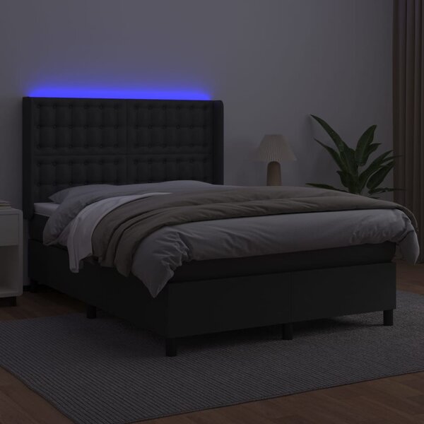 Box spring postel s matrací a LED černá 140 x 190 cm umělá kůže 3139379