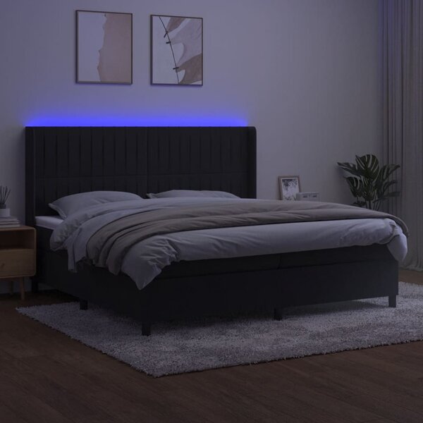Box spring postel s matrací a LED černá 200x200 cm samet 3139705