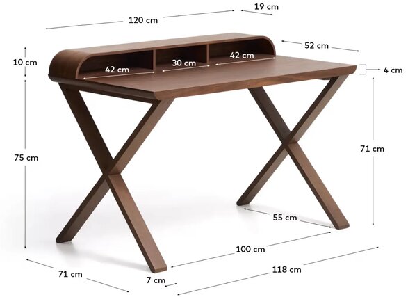 Kave Home Hnědý dřevěný pracovní stůl Dilare 120 x 85 cm