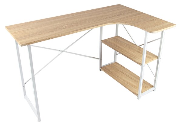 Rohový psací stůl QUEST, bílá + dub sonoma, 120cm, s praktickými policemi