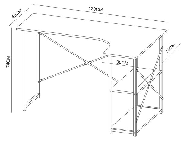 Rohový psací stůl QUEST, bílá + dub sonoma, 120cm, s praktickými policemi