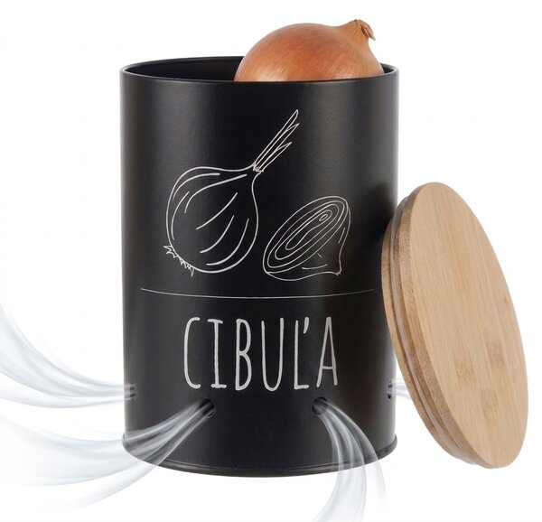 Orion Dóza na cibuli, plech/bambus pr. 13 cm, BLACK SK
