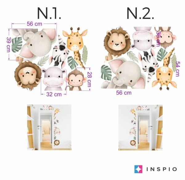 INSPIO-textilní přelepitelná samolepka - Samolepicí tapeta na zeď - Safari zvířata kolem dveří