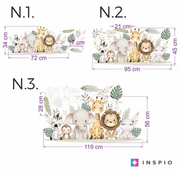 INSPIO-textilní přelepitelná samolepka - Tapety pro dětský pokoj - Mini safari zvířata na louce