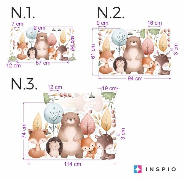 INSPIO-textilní přelepitelná samolepka - Dětské samolepky na zeď - Lesní zvířata a barevné stromy