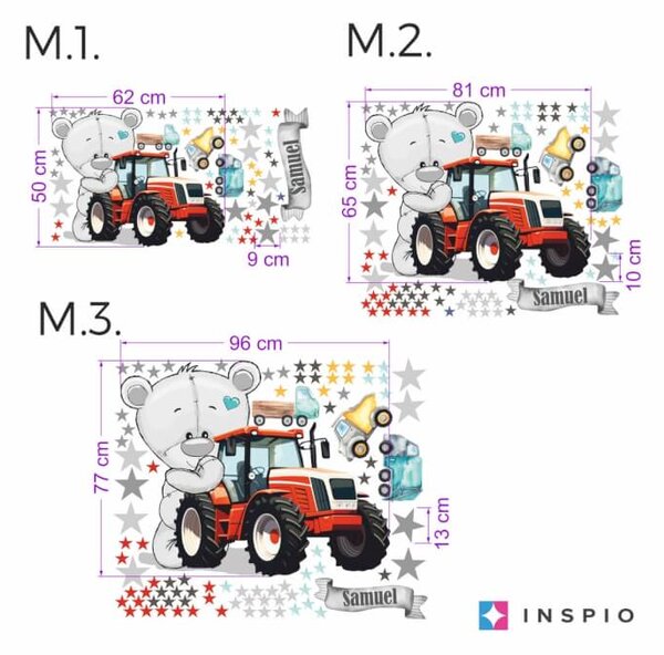 INSPIO-textilní přelepitelná samolepka - Tapeta na zeď - Medvěd s traktorem