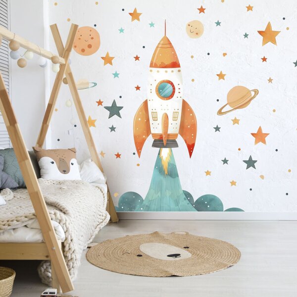 INSPIO-textilní přelepitelná samolepka - Space Rocket - Dětské samolepky na zeď