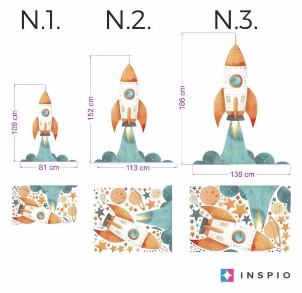 INSPIO-textilní přelepitelná samolepka - Space Rocket - Dětské samolepky na zeď