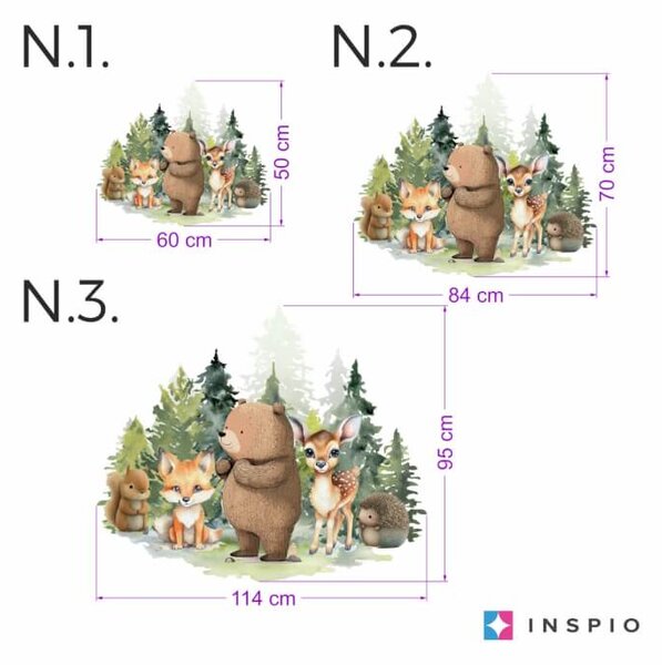 INSPIO-textilní přelepitelná samolepka - Samolepka na zeď do dětského pokoje - Medvěd a srnka v lese