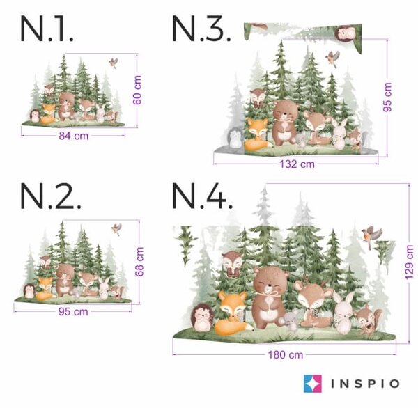 INSPIO-textilní přelepitelná samolepka - Samolepka na zeď do dětského pokoje - Lesní zvířátka se stromy