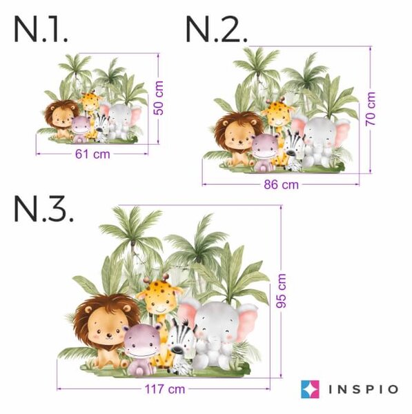 INSPIO-textilní přelepitelná samolepka - Samolepka na zeď do dětského pokoje - Safari zvířátka v přírodě