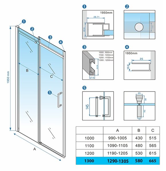 BPS-koupelny Posuvné sprchové dveře KZ09D 130 bílá/transparent pro instalaci do niky - bez vaničky
