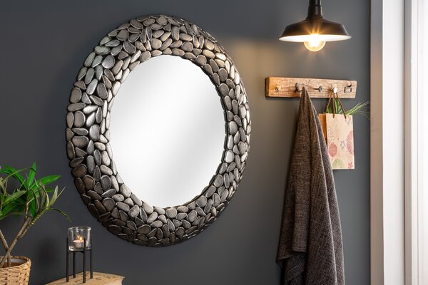 Art-deco kruhové nástěnné zrcadlo Riverstone ve stříbrné barvě 82cm