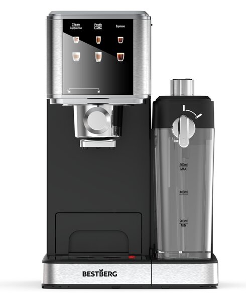 Pákový espresso kávovar s napěňovačem mléka BestBerg BBCF-2032 / 1350 W / 1,2 l / 20 bar / stříbrná/černá