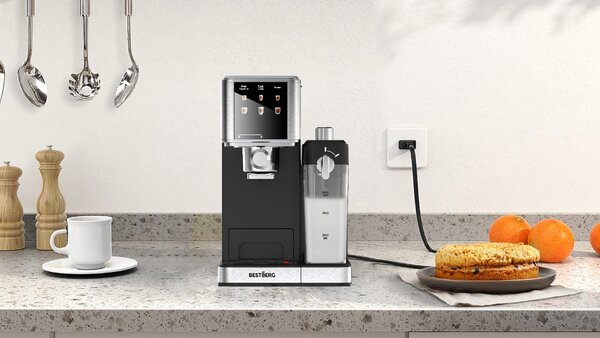 Pákový espresso kávovar s napěňovačem mléka BestBerg BBCF-2032 / 1350 W / 1,2 l / 20 bar / stříbrná/černá