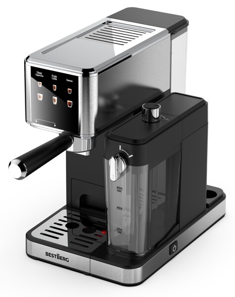 Pákový espresso kávovar s napěňovačem mléka BestBerg BBCF-2032 / 1350 W / 1,2 l / 20 bar / stříbrná/černá