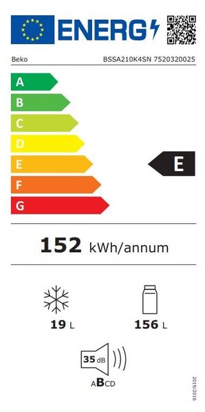 Vestavná chladnička Beko BSSA210K4SN (E)