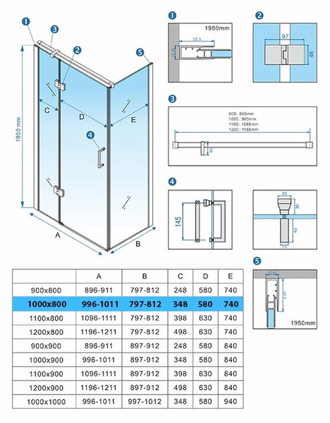 BPS-koupelny Obdélníkový sprchový kout KZ02B WH 100x80 bílá/transparent - bez vaničky