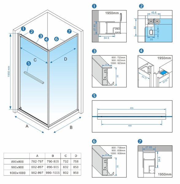 BPS-koupelny Čtvercový sprchový kout KZ16A 80x80 chrom/transparent - bez vaničky