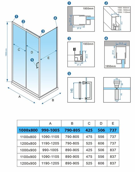 BPS-koupelny Obdélníkový sprchový kout KZ103A WH 100x80 bílá/transparent - bez vaničky