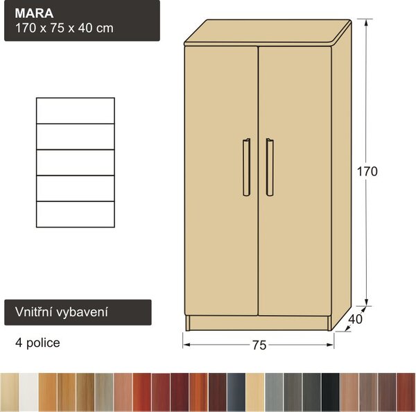 Dřevěná policová skříň z masivu MARA 170x75x40 (skříň masiv policová MARA 170)