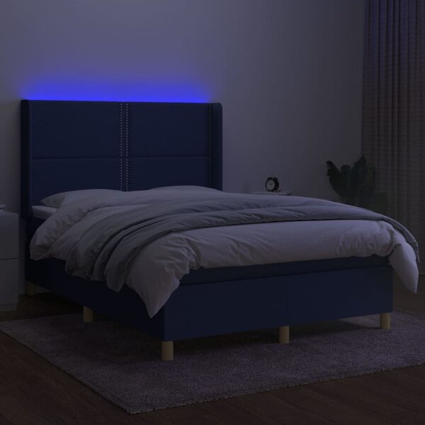 Box spring postel s matrací a LED modrá 140x190 cm textil 3138795