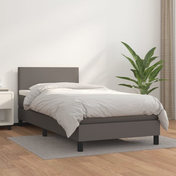 Box spring postel s matrací šedá 80 x 200 cm umělá kůže 3140973