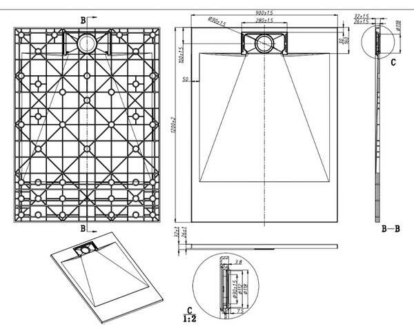 BPS-koupelny Čtvercová akrylátová sprchová vanička MIKO WH 80x80 bílá