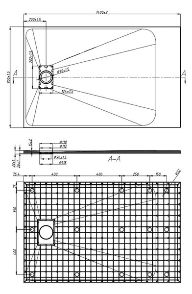 BPS-koupelny Obdélníková akrylátová sprchová vanička protiskluzový povrch JUKO WH 140x90 bílá