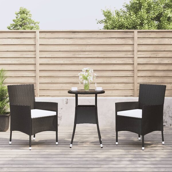 3dílný zahradní bistro set s poduškami černý polyratan