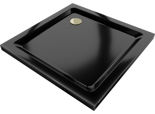 Mexen SLIM - Čtvercová sprchová vanička 80x80x5cm + zlatý sifon, černá, 40708080G