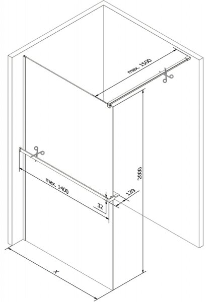 Mexen Kioto+, sprchová zástěna Walk-In s poličkou a věšákem 80 x 200 cm, 8mm čiré sklo černý vzor, ​​bílý profil, 800-080-121-20-77