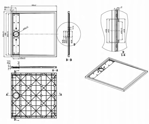 BPS-koupelny Čtvercová akrylátová sprchová vanička DEKO WH 90x90 bílá