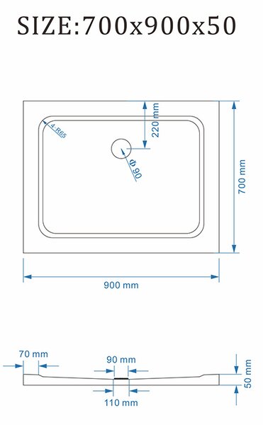 BPS-koupelny Obdélníková akrylátová sprchová vanička ST05C WH 90x70 bílá