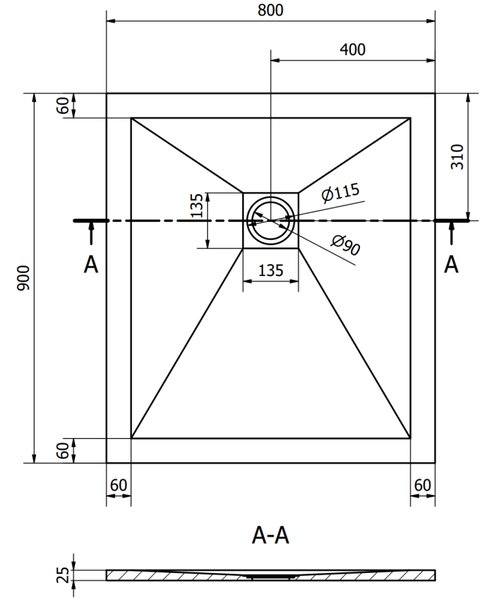 Mexen Stone+ obdélníková kompozitní sprchová vanička 90 x 80 cm, bílá - 44108090